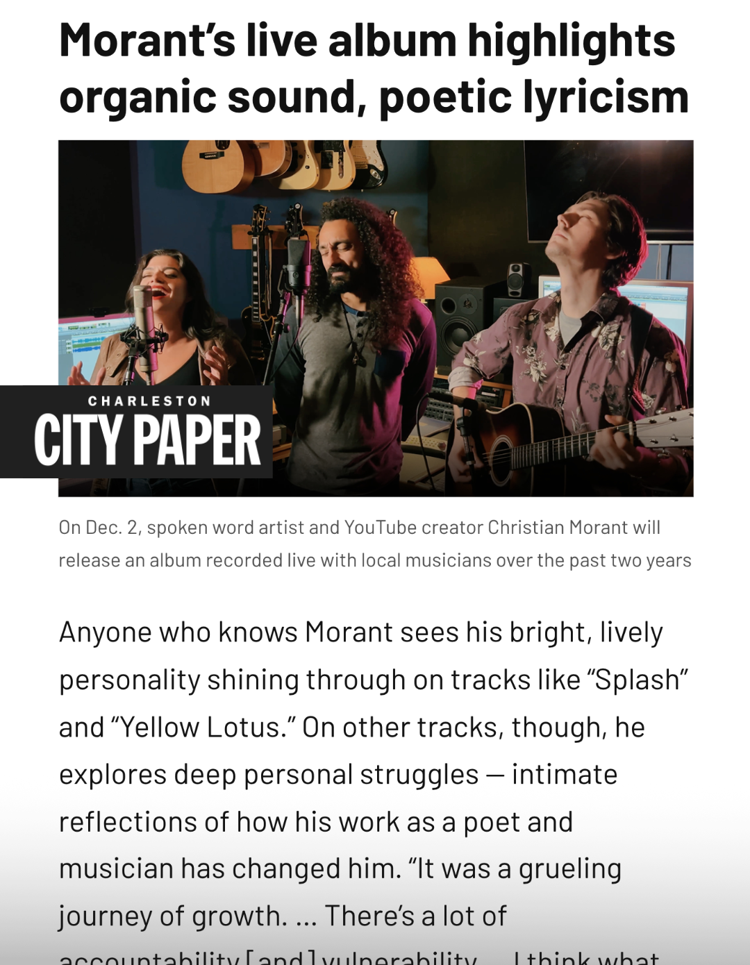 Morant’s live album highlights organic sound, poetic lyricism